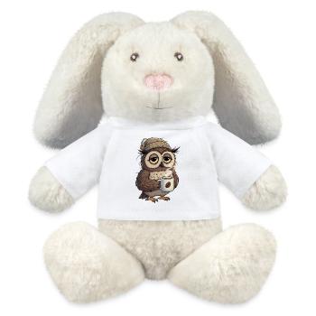 Verschlafene Eule Mit Kaffeetasse Cartoon - MiniFeet® RecycelHase® Creme - Weiß - Vorne