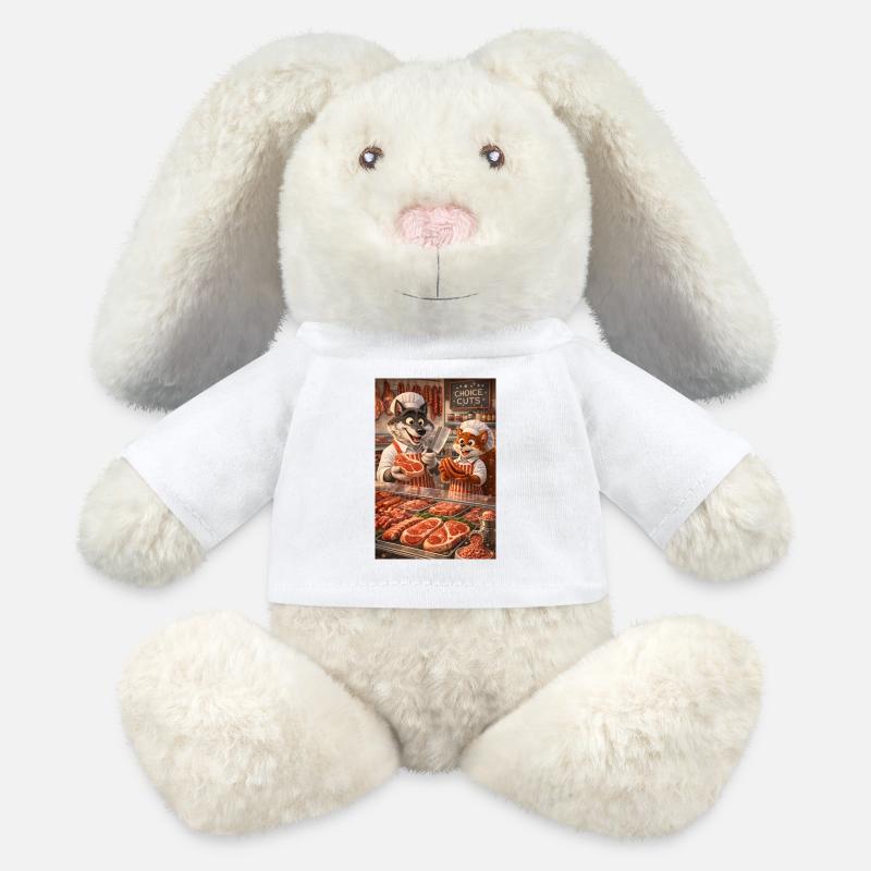 Herr Wolf und Herr Eichhörnchen in einer Metzgerei - MiniFeet® RecycelHase® Creme - Weiß