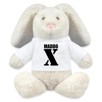 Maddox – Conception du prénom | Typographie minimale - Lapin en peluche recyclé MiniFeet® Crème - blanc - Devant