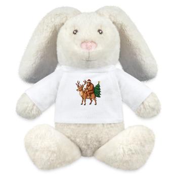 Teddy Santa Bigfoot reitet einen Hirsch Weihnachten - MiniFeet® RecycelHase® Creme - Weiß - Vorne