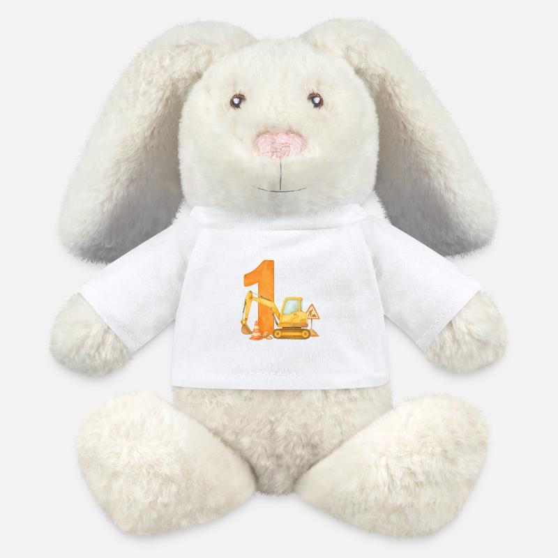 Digger birthday / Bagger Geburtstag - MiniFeet® RecycelHase® Creme - Weiß