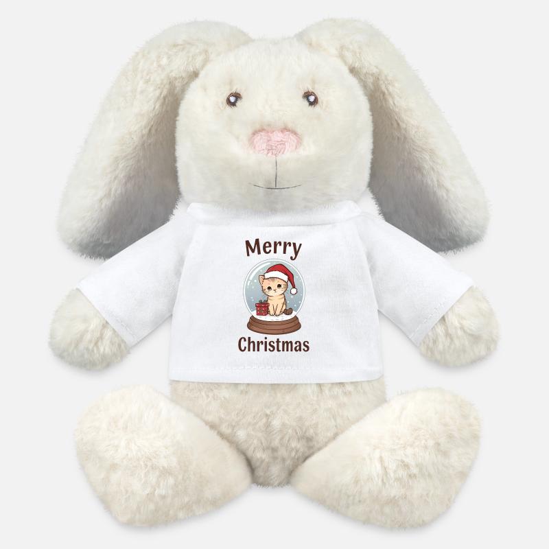 Boule à neige chat mignon – Joyeux Noël - Lapin en peluche recyclé MiniFeet® Crème - blanc