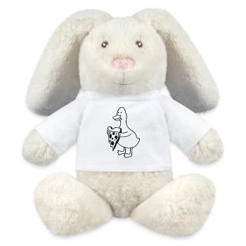 Croquis de canard avec pizza - Dessin animé drôle d’animal - Lapin en peluche recyclé MiniFeet® Crème - blanc - Devant