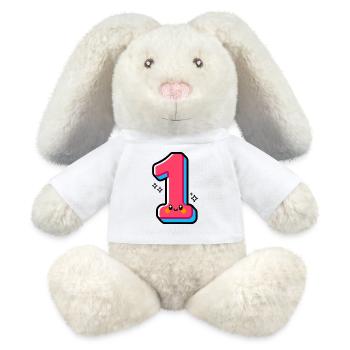 Nummer 1 Happy Pink Illustrated - MiniFeet® RecycelHase® Creme - Weiß - Vorne