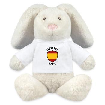 Spanisches Flaggenschild in rot-gelb-rotem Band - MiniFeet® RecycelHase® Creme - Weiß - Vorne