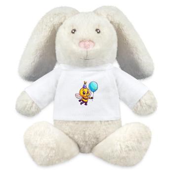 Abeille Anniversaire Bébé - Lapin en peluche recyclé MiniFeet® Crème - blanc - Devant