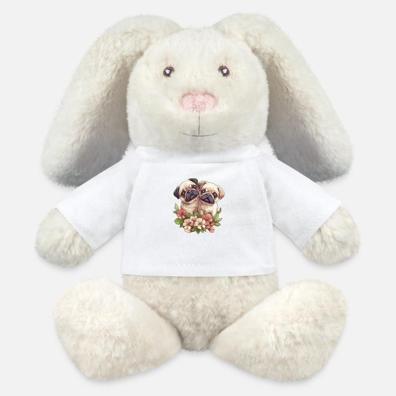 Süßes Mopspaar - MiniFeet® RecycelHase® Creme - Weiß