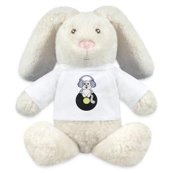 Chaton nostalgique qui aime les disques vinyles - Lapin en peluche recyclé MiniFeet® Crème - blanc - Devant