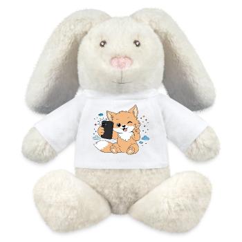 Niedlicher Fuchs macht Selfie – Lustiges Motiv - MiniFeet® RecycelHase® Creme - Weiß - Vorne