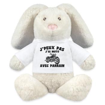 J'peux pas j'ai moto avec parrain - Lapin en peluche recyclé MiniFeet® Crème - blanc - Devant