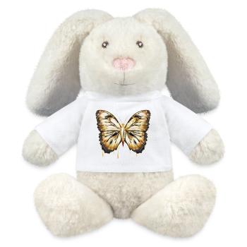 handgezeichneter gold glänzender Schmetterling - MiniFeet® RecycelHase® Creme - Weiß - Vorne