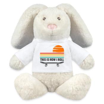 Skateboard c’est comme ça que je roule - Lapin en peluche recyclé MiniFeet® Crème - blanc - Devant