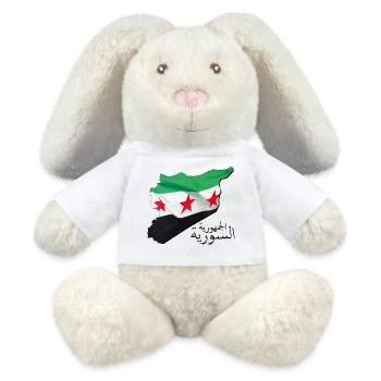 Drapeau de la Syrie sur la carte de la Syrie SY - Lapin en peluche recyclé MiniFeet® Crème - blanc - Devant