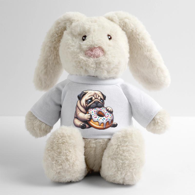 Cute Pug with Donut Cartoon Funny Snacking MiniFeet® RecycelHase® Bunny Cream