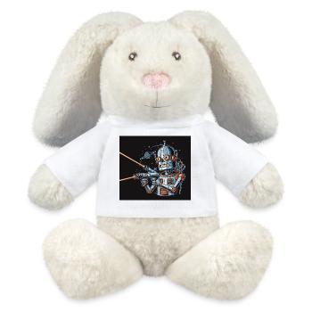 Retro Sci-Fi Robot with Laser Weapon - MiniFeet® RecycelHase® Bunny Cream - white - Front