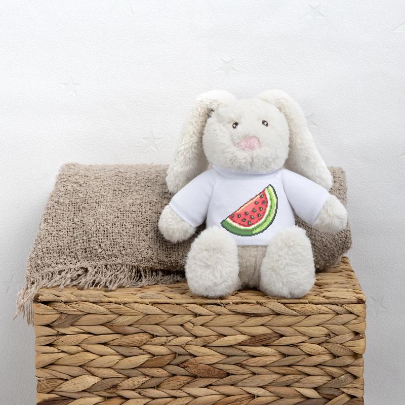 Tranche de pastèque pixel Lapin en peluche recyclé MiniFeet® Crème