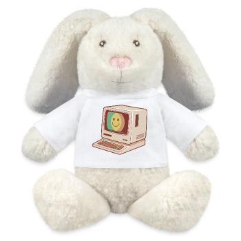 Retro Computer Smile Pastel Green Yellow Red - MiniFeet® RecycelHase® Bunny Cream - white - Front