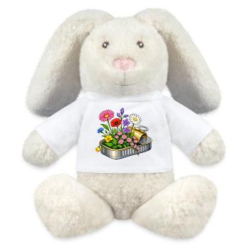 Colorful flowers in opened tin illustration - MiniFeet® RecycelHase® Bunny Cream - white - Front