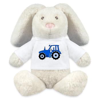 Traktor blau - MiniFeet® RecycelHase® Creme - Weiß - Vorne
