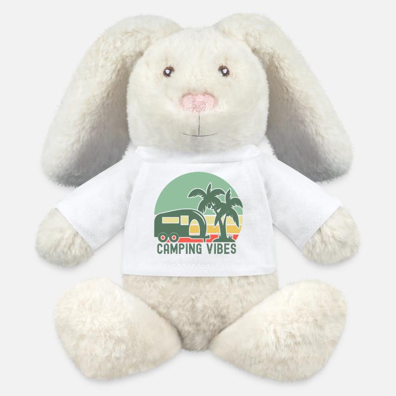 Retro Camping Vibes Illustration - MiniFeet® RecycelHase® Creme - Weiß
