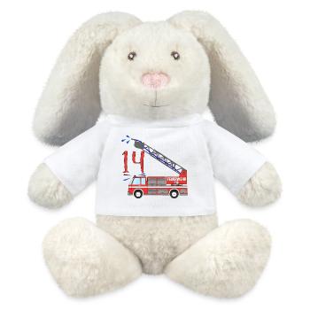 Fire engine 14th birthday - MiniFeet® RecycelHase® Bunny Cream - white - Front
