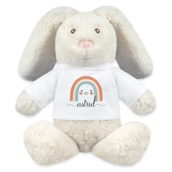 Astrid Regenbogen, personalisierbar - MiniFeet® RecycelHase® Creme - Weiß - Vorne