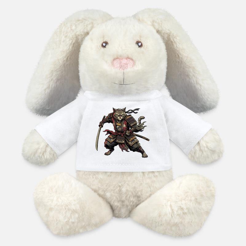 Cat Samurai Warrior - MiniFeet® RecycelHase® Bunny Cream - white