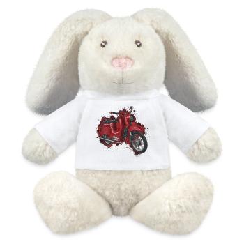 DDR Ost-Moped Schwalbe Aquarell – Kultfahrzeug - MiniFeet® RecycelHase® Creme - Weiß - Vorne