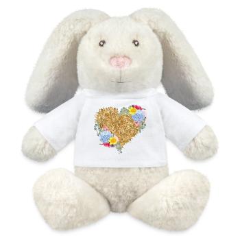 Cœur de paille avec des fleurs printanières - Lapin en peluche recyclé MiniFeet® Crème - blanc - Devant