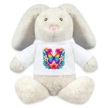 Bunter Tropen-Schmetterling - MiniFeet® RecycelHase® Creme - Weiß - Vorne