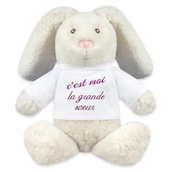 Tee-shirt grande soeur - Lapin en peluche recyclé MiniFeet® Crème - blanc - Devant