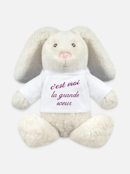 Tee-shirt grande soeur - Lapin en peluche recyclé MiniFeet® Crème - blanc