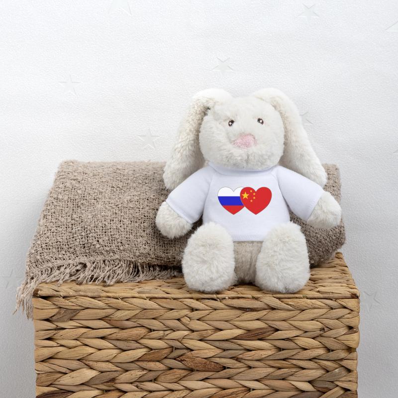 Russie Chine Drapeau Cœur Lapin en peluche recyclé MiniFeet® Crème
