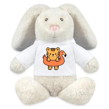 Petit tigre sur Bouée Tropicale - Lapin en peluche recyclé MiniFeet® Crème - blanc - Devant