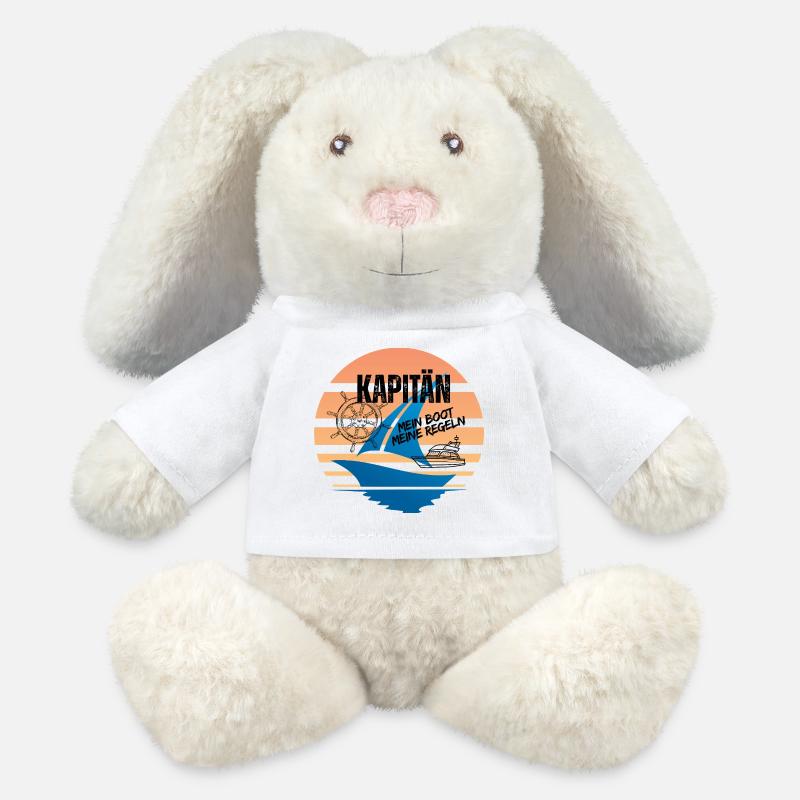 Seefahrer Motiv mit Kompass und Segelboot - MiniFeet® RecycelHase® Creme - Weiß