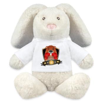 Boxender Biber – Lustiges Boxer Motiv - MiniFeet® RecycelHase® Creme - Weiß - Vorne
