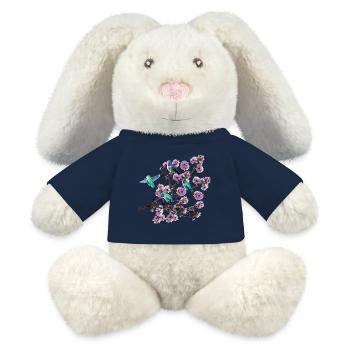 Hummingbird in different perspectives, almond blossoms - MiniFeet® RecycelHase® Bunny Cream - french navy - Front