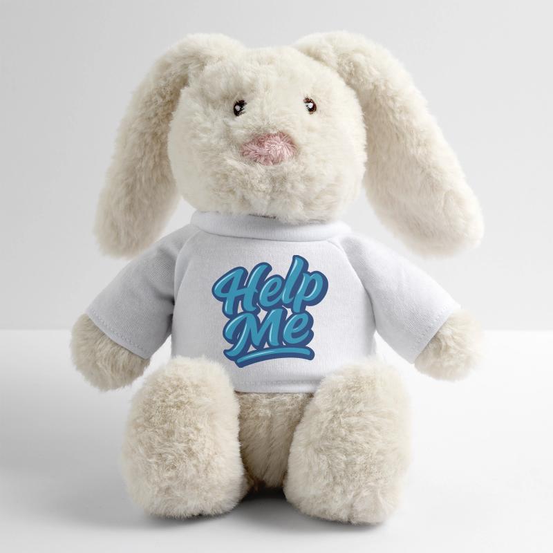 Help Me Blue Script Logo Lapin en peluche recyclé MiniFeet® Crème