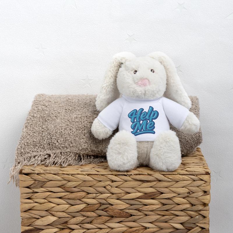 Help Me Blue Script Logo Lapin en peluche recyclé MiniFeet® Crème