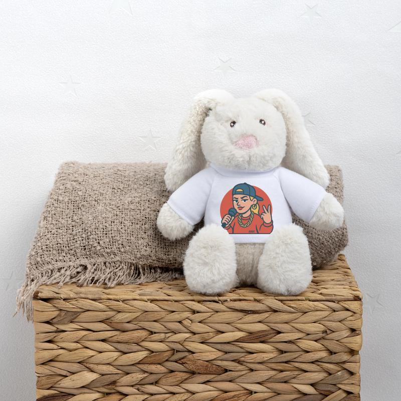 Diva du rap avec micro Lapin en peluche recyclé MiniFeet® Crème