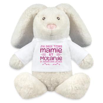 Two Granny and Biker Titles | Grandma | Motorcycle - MiniFeet® RecycelHase® Bunny Cream - white - Front