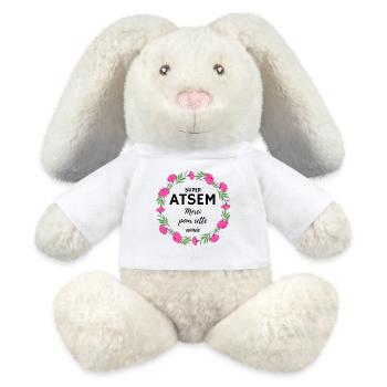 Super Atsem Merci pour cette année fleurs rose - Lapin en peluche recyclé MiniFeet® Crème - blanc - Devant