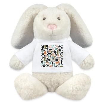 Katze Fuchs Vogelmuster l mehrfarbig - MiniFeet® RecycelHase® Creme - Weiß - Vorne