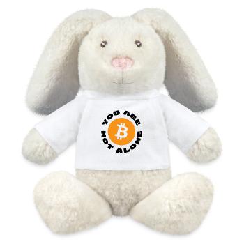 Bitcoin Symbol "You Are Not Alone" - MiniFeet® RecycelHase® Creme - Weiß - Vorne