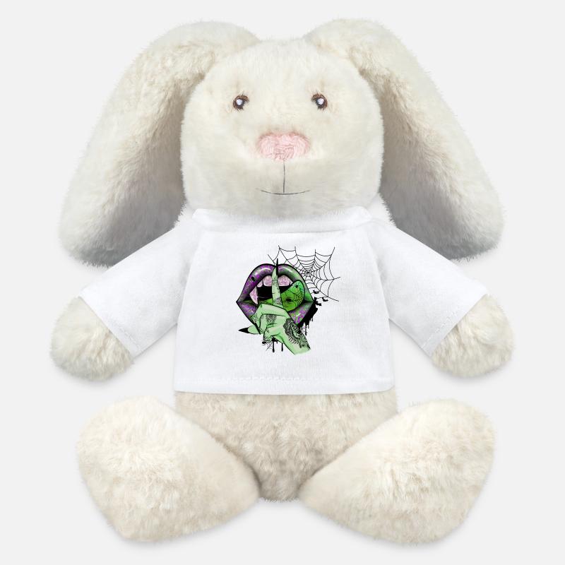 Lèvres de vampire vert - Lapin en peluche recyclé MiniFeet® Crème - blanc