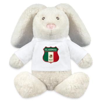 Design des armoiries de Villahermosa (Mexique) - Lapin en peluche recyclé MiniFeet® Crème - blanc - Devant