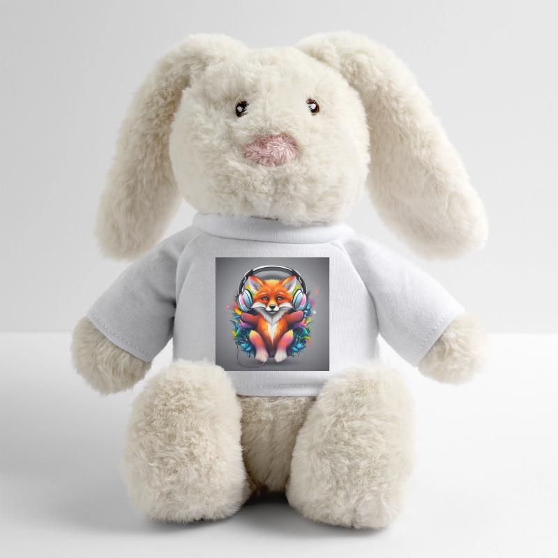 Fuchs mit Kopfhörer Farbexplosion MiniFeet® RecycelHase® Creme