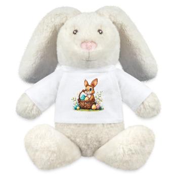 Hase mit einem befüllten Osterkorb mit Eiern - MiniFeet® RecycelHase® Creme - Weiß - Vorne