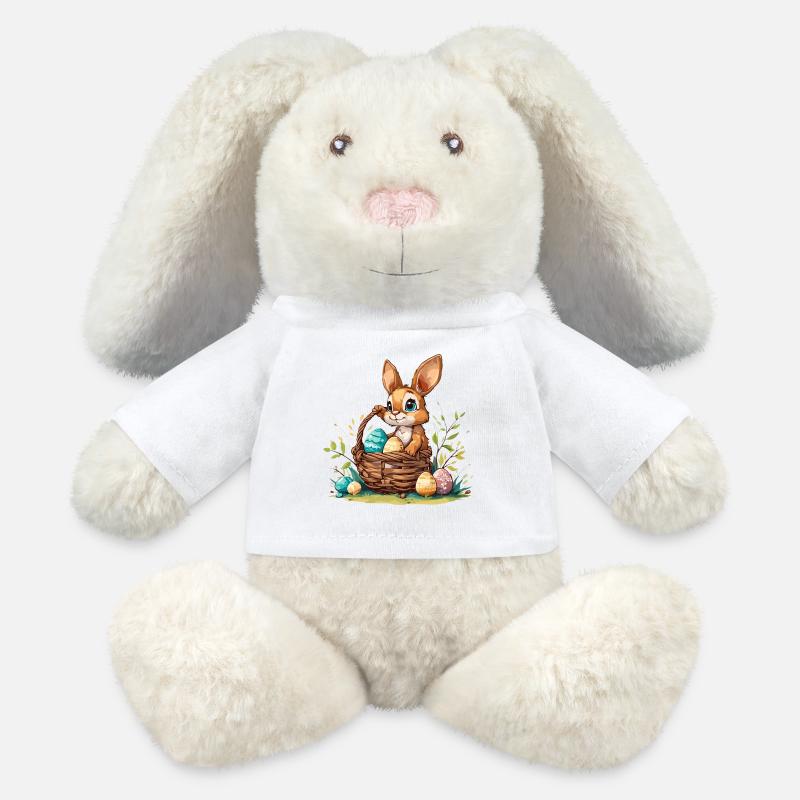 Lapin avec un panier de Pâques rempli d’œufs - Lapin en peluche recyclé MiniFeet® Crème - blanc