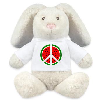 Signe de paix pastèque melon - Lapin en peluche recyclé MiniFeet® Crème - blanc - Devant